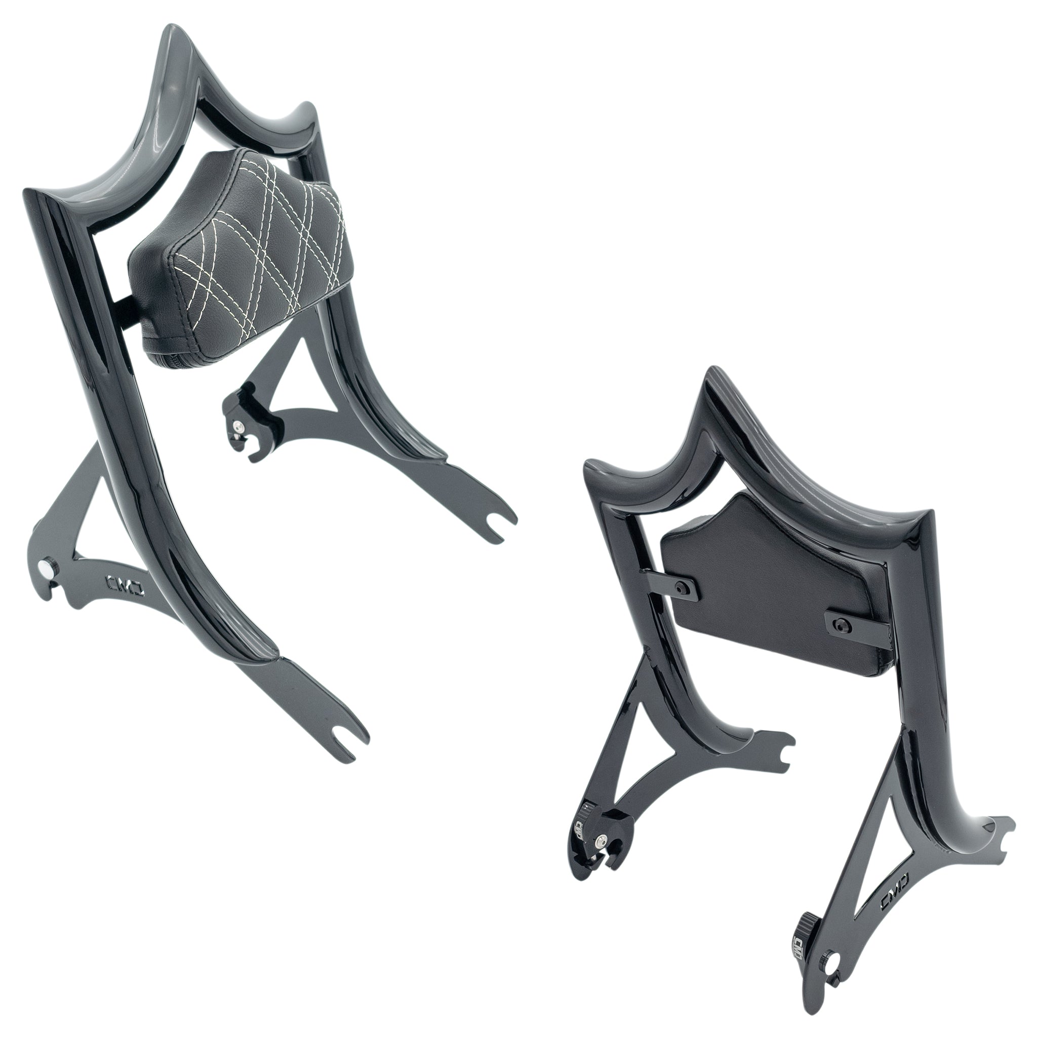 El Rey Backrest | 2000-2017 Softail "SHORTY" | Gloss Black White Double Diamond | CMC Motorsports