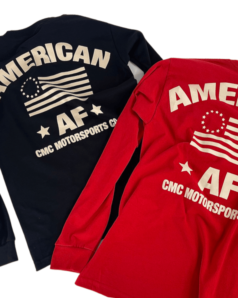EXCLUSIVE 🇺🇸  CMC "AMERICAN AF" LONG SLEEVE SHIRT - RED // 100% Made and Printed In America - CMC Motorsports